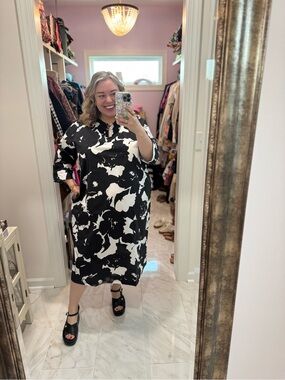 Ulla Popken Black & White Floral Midi Dress